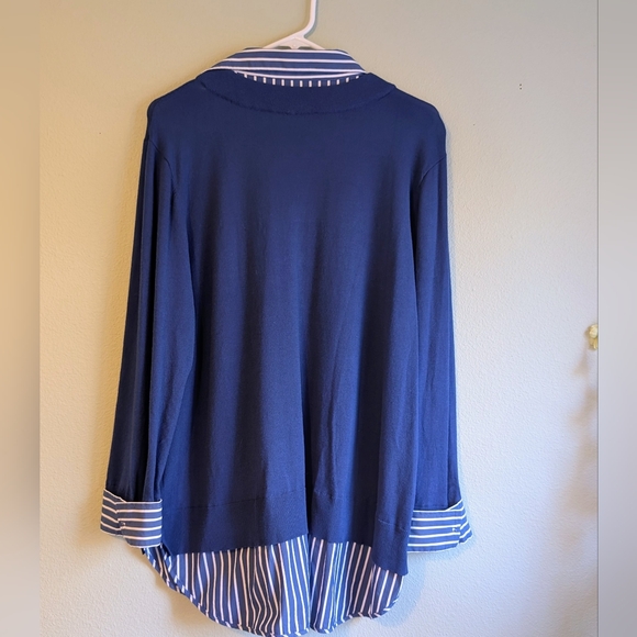 Chico's 4 Womens Blue V-Neck Sweater Long Sleeve Striped Shirt Built-In Size XXL - Picture 5 of 9